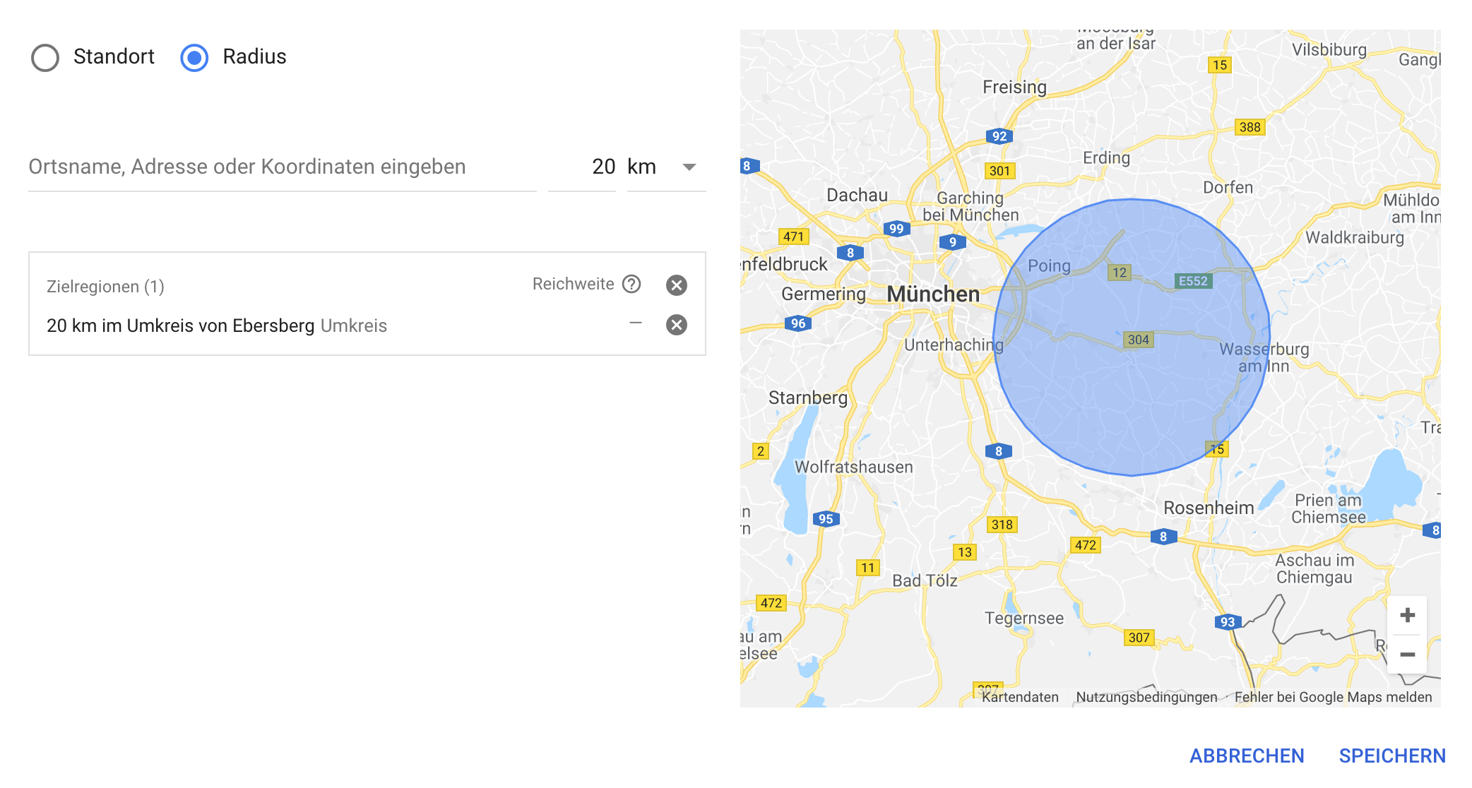 lokales Onlinemarketing - KM Eingrenzung