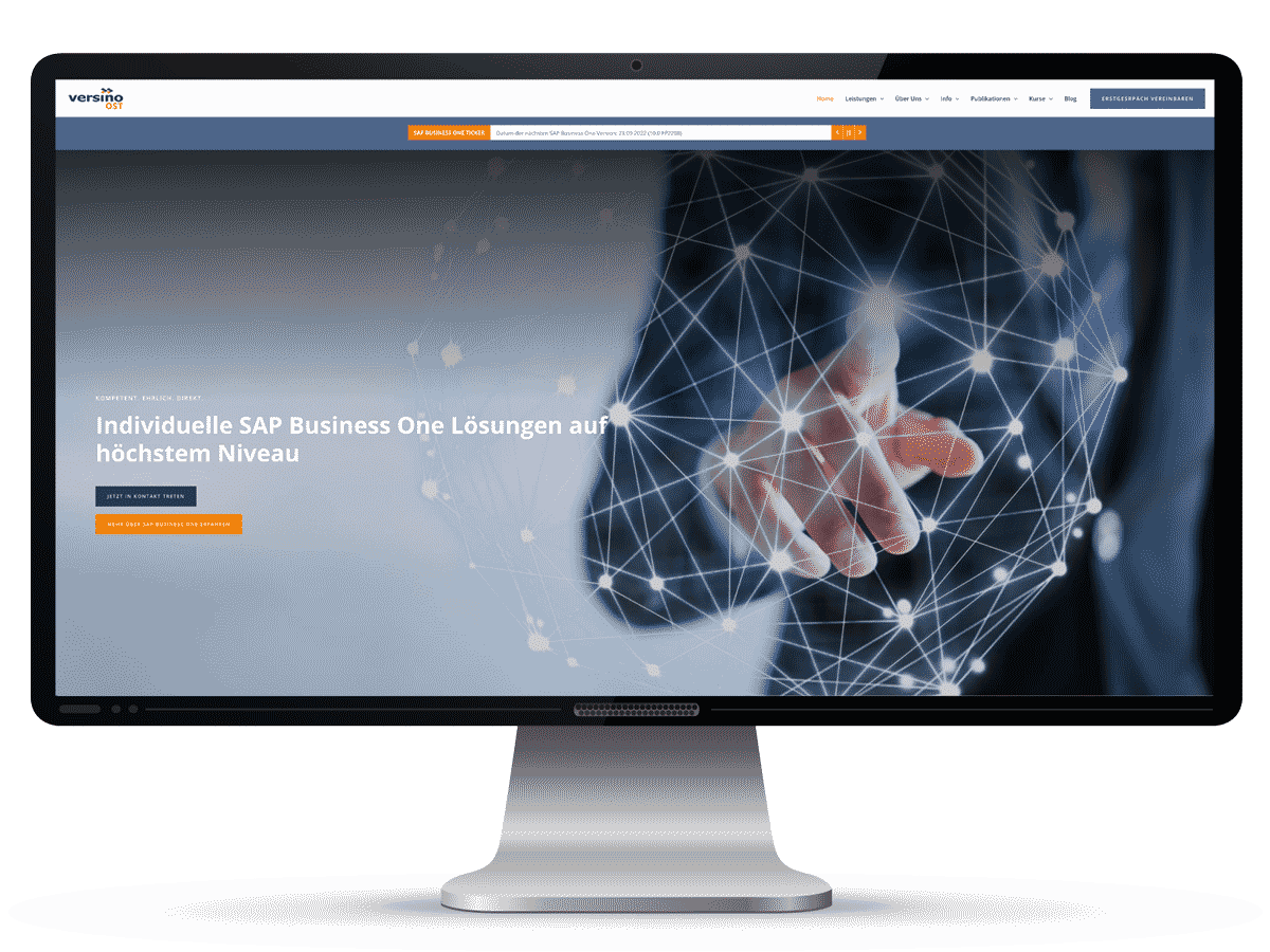 Desktop Bildschirm, der die Website von versino-ost.de zeigt